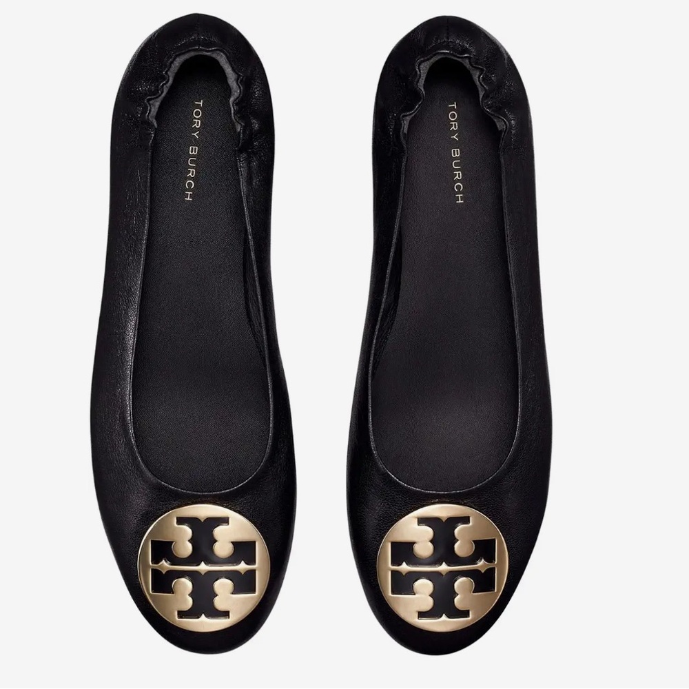 Tory Burch Black/Gold Goat Leather Claire Ballet Flats US 9 new dust bag - Picture 5 of 17